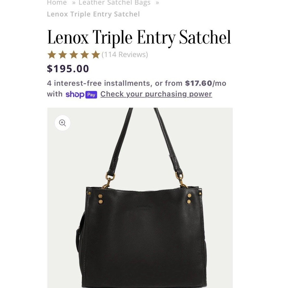 American Leather Company Lenox Triple Entry‎ Black Leather Satchel Handbag - Picture 5 of 16